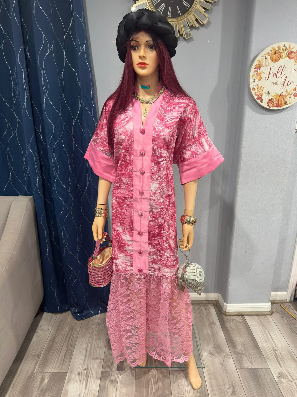 Rich Aunty/African clothing for women/dress/Adire & Lace/One Size dress/No purse