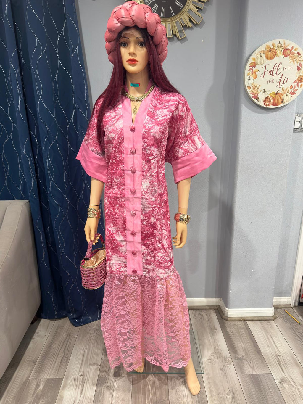 Rich Aunty/African clothing for women/dress/Adire & Lace/One Size dress/No purse