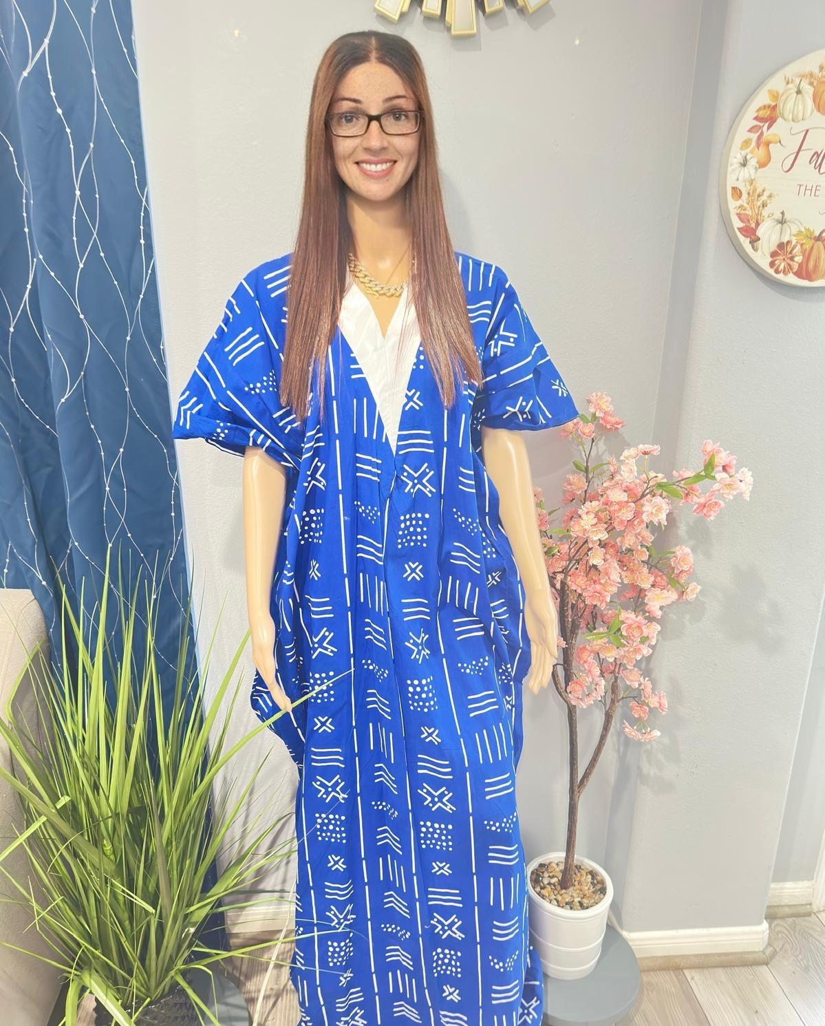 Swaggerlicious Blue and White Rich Aunty Ankara Maxi Dress